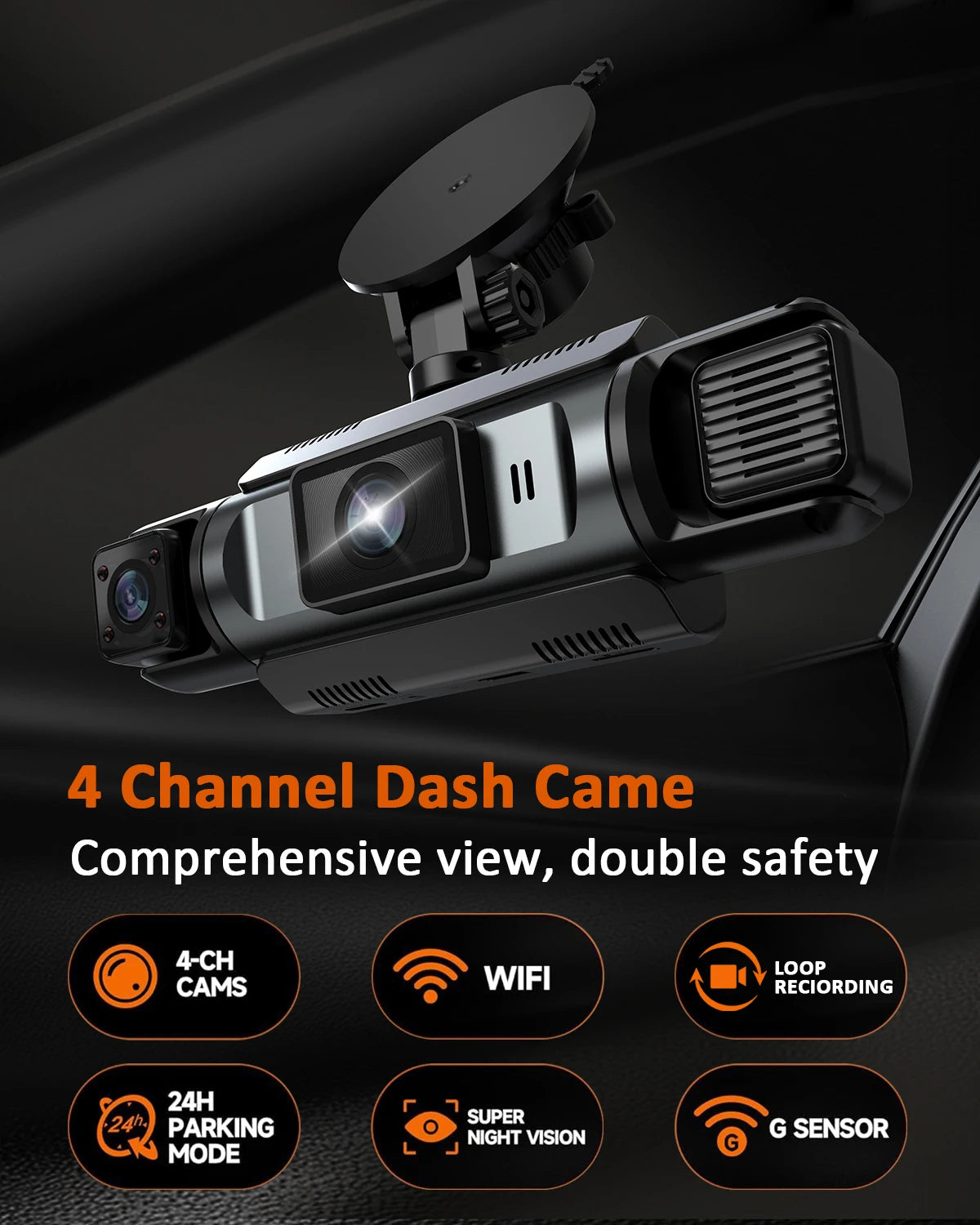 4 Channel Dash Cam WiFi FHD 1080P Car DVR Recorder