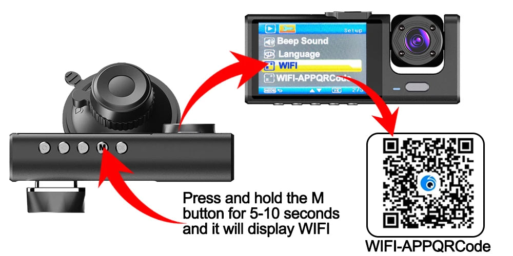 WiFi Dash Cam 1080P Triple Lens Car DVR Recorder