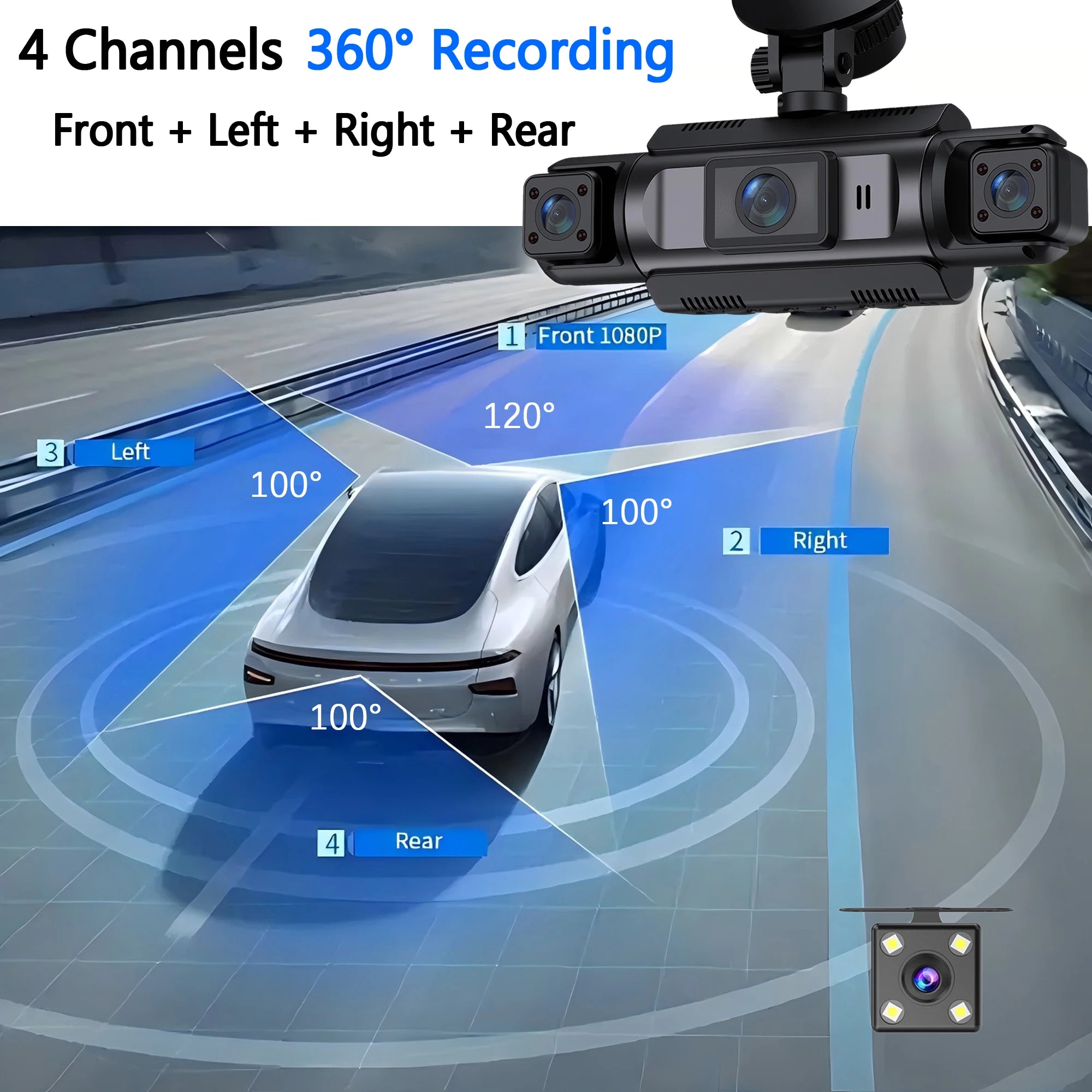 4 Channel Dash Cam WiFi FHD 1080P Car DVR Recorder