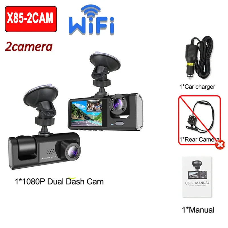 WiFi Dash Cam 1080P Triple Lens Car DVR Recorder
