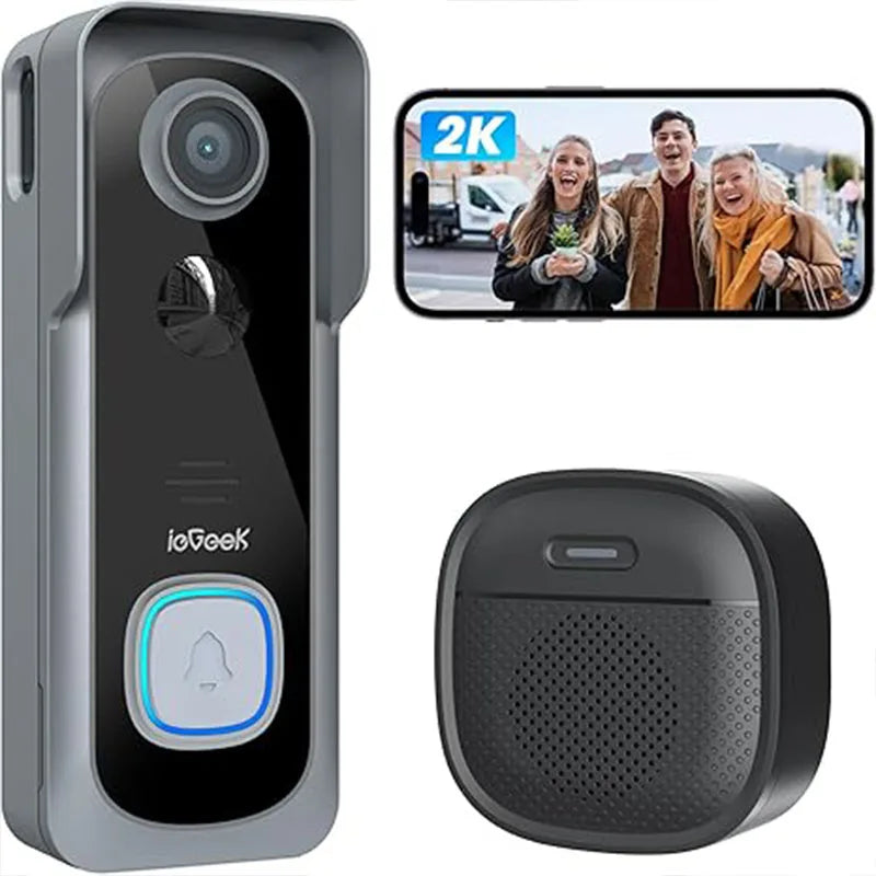 Smart Video Doorbell 2K WiFi Camera With Chime