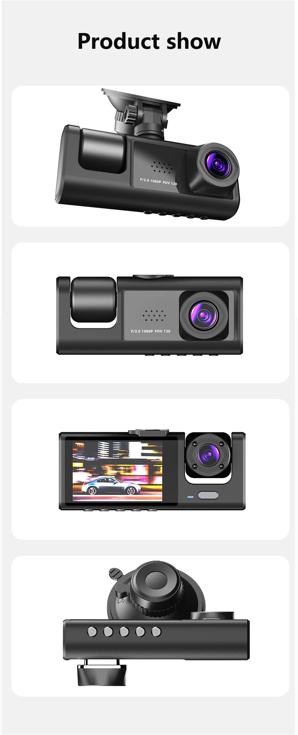 WiFi Dash Cam 1080P Triple Lens Car DVR Recorder