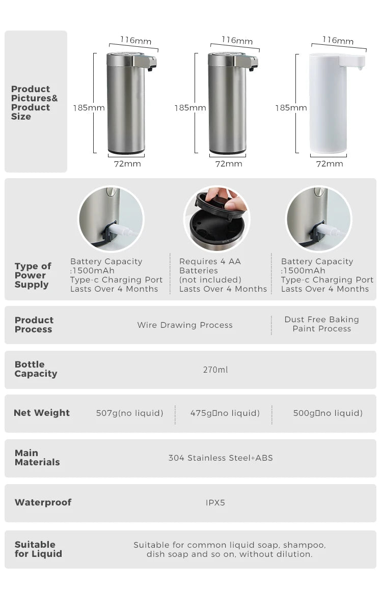 Automatic Soap Dispenser Smart Sensor Stainless Steel