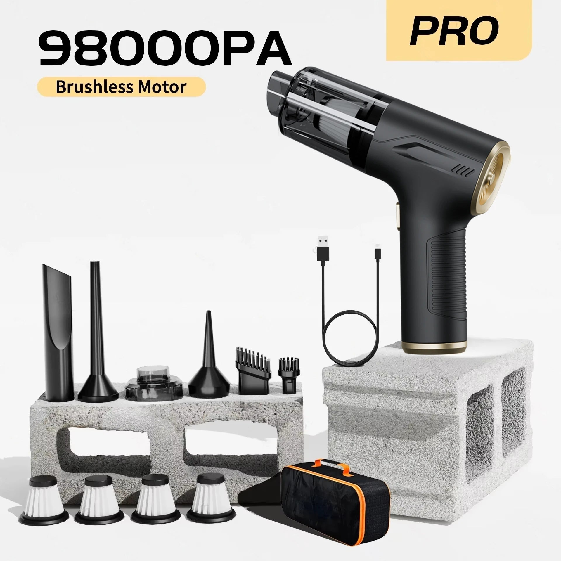 Car Vacuum Cleaner 98000Pa Powerful Wireless