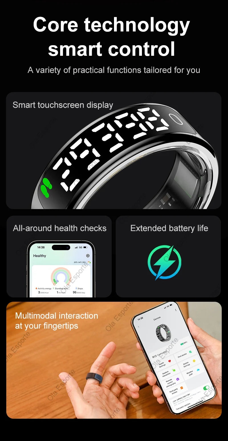 Smart Ring with Display Screen Health Tracker
