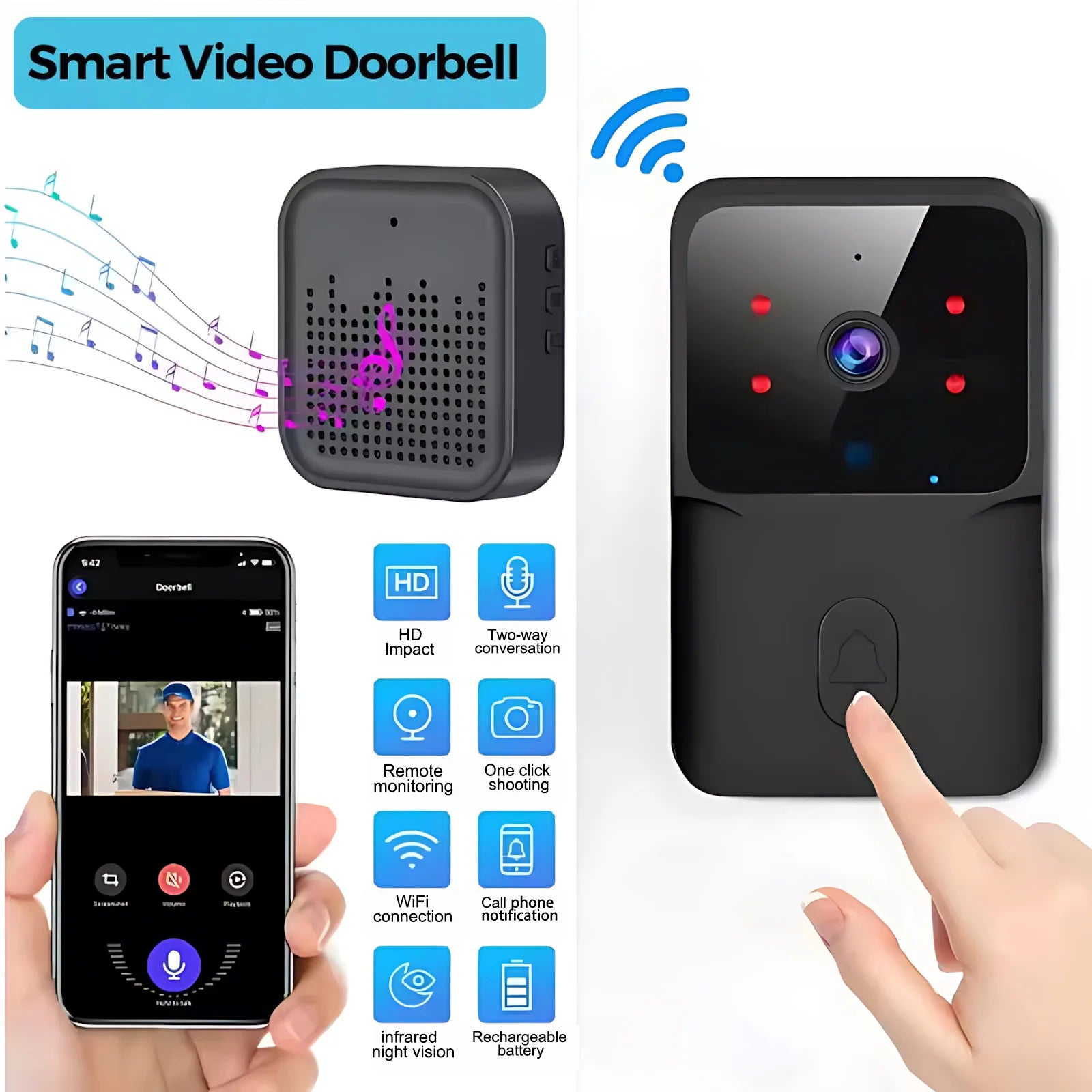 Smart Video Doorbell WiFi Camera Two Way Intercom