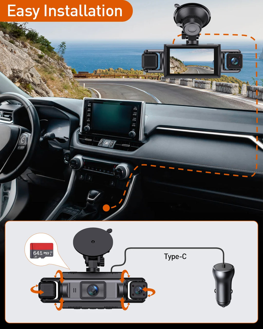 4 Channel Dash Cam WiFi FHD 1080P Car DVR Recorder