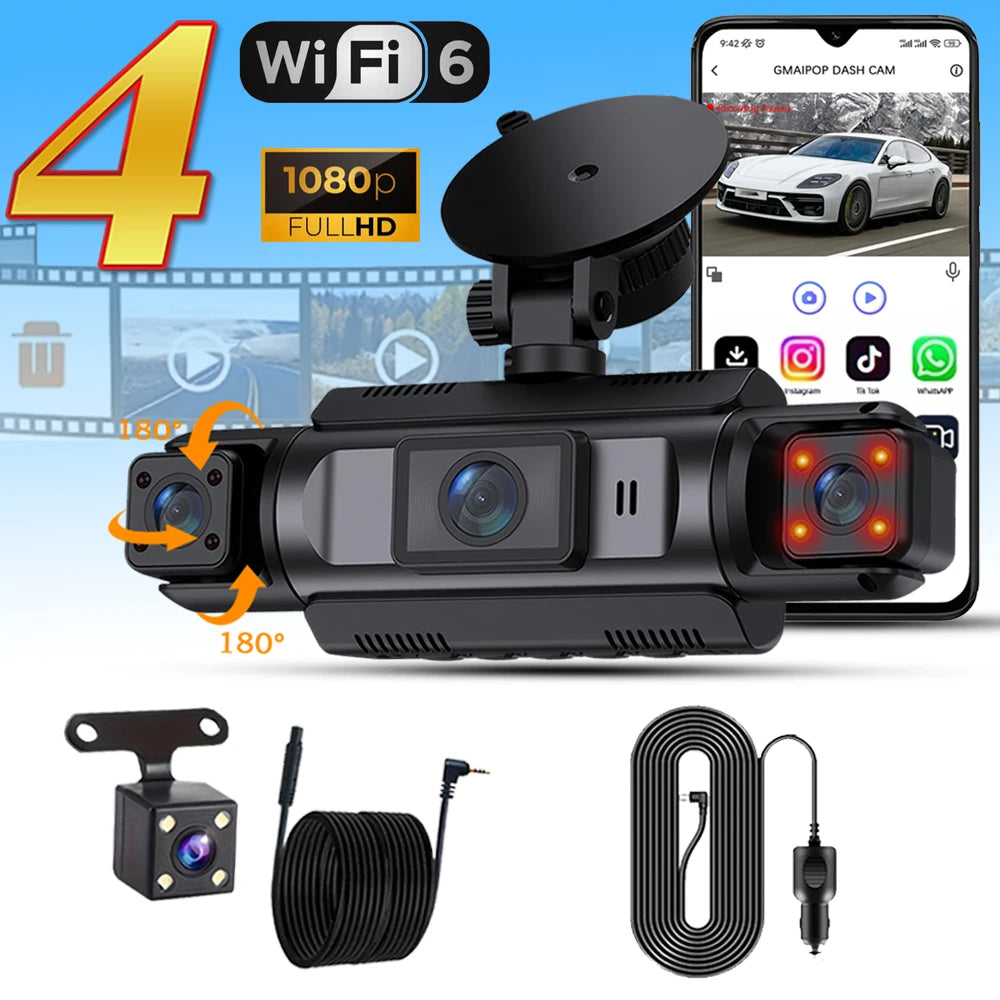 4 Channel Dash Cam WiFi FHD 1080P Car DVR Recorder
