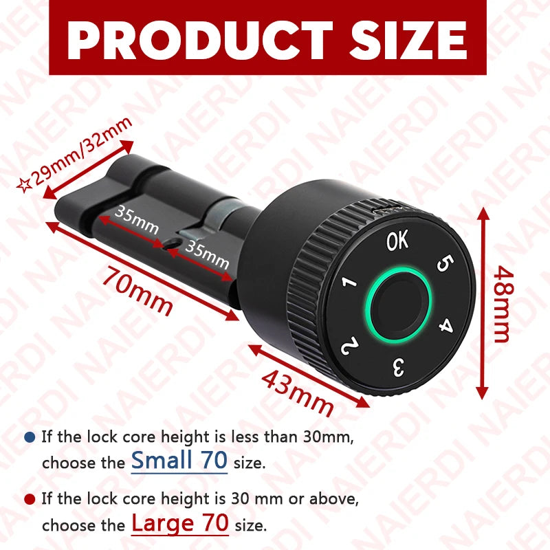 Smart Door Lock Cylinder Tuya Fingerprint Security