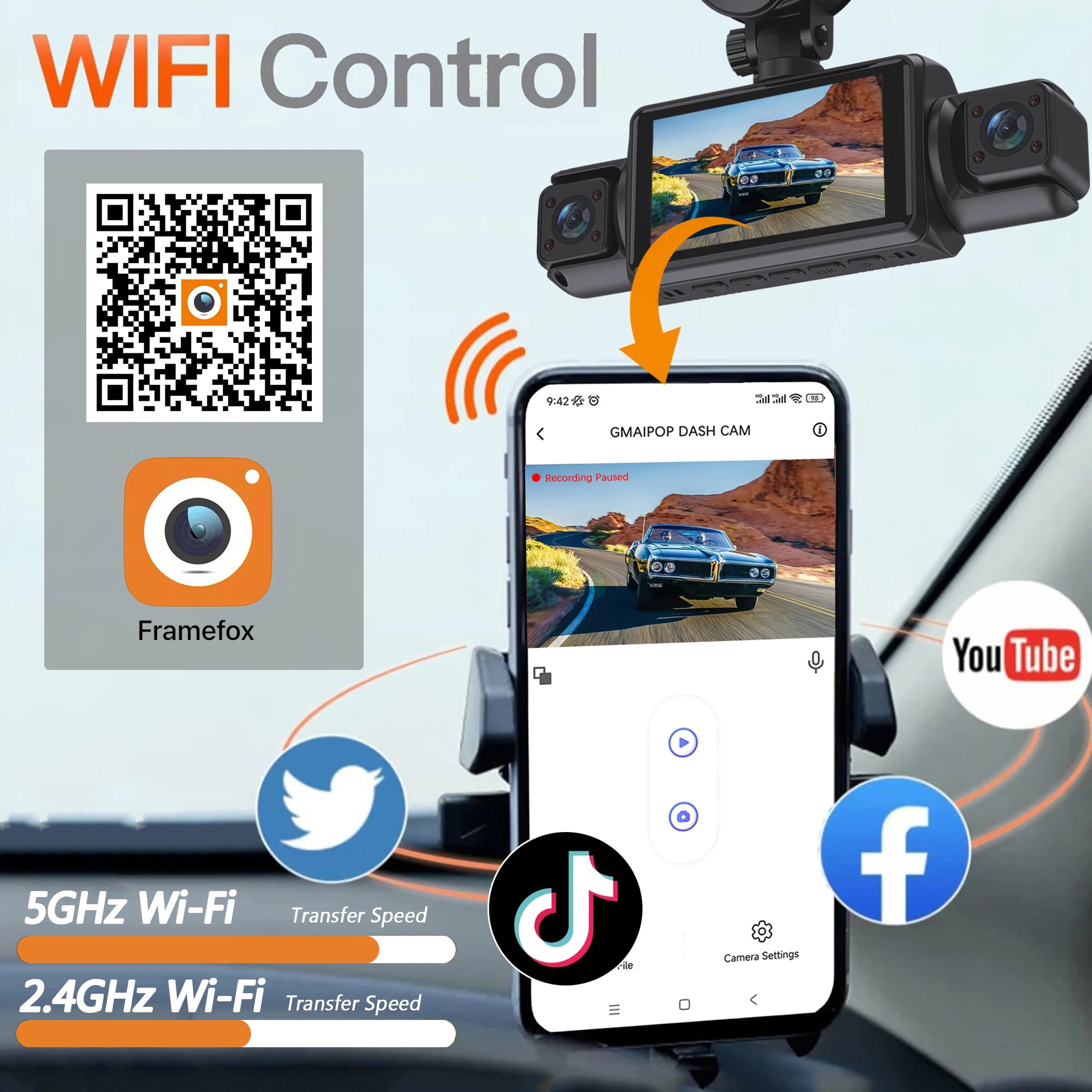 4 Channel Dash Cam WiFi FHD 1080P Car DVR Recorder