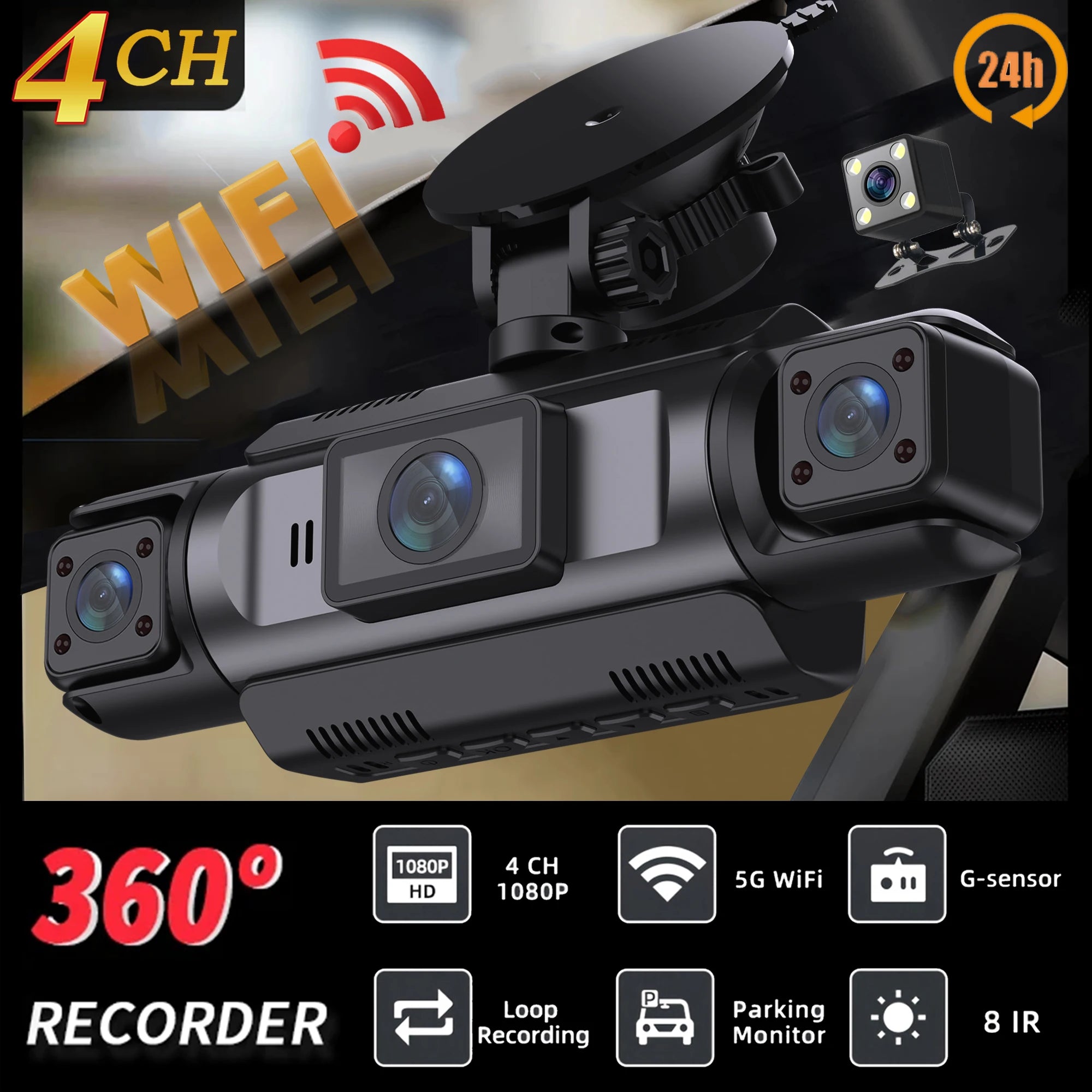 4 Channel Dash Cam WiFi FHD 1080P Car DVR Recorder