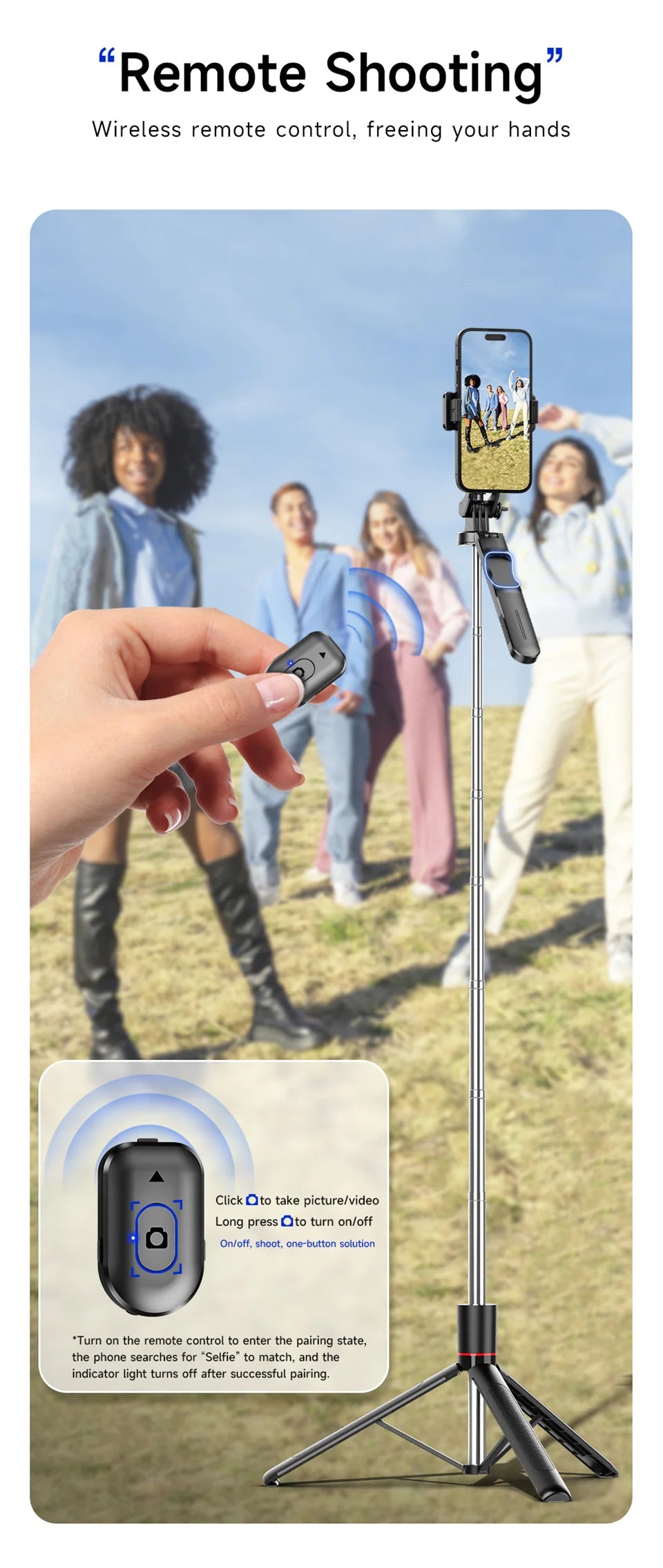 Selfie Stick Tripod 1.7M Bluetooth Remote Fill Light