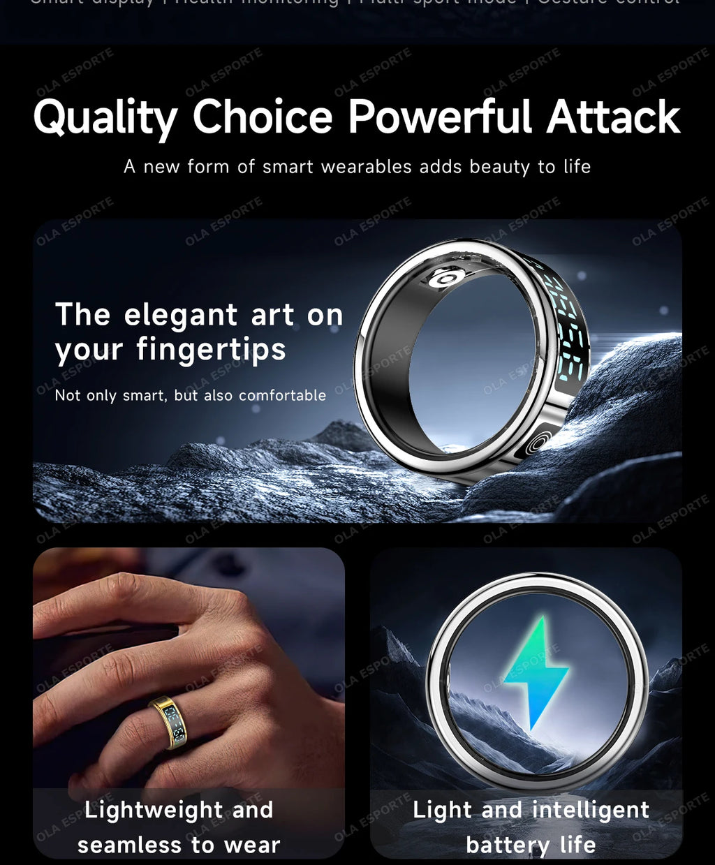 Smart Ring With Display Screen Health Tracker