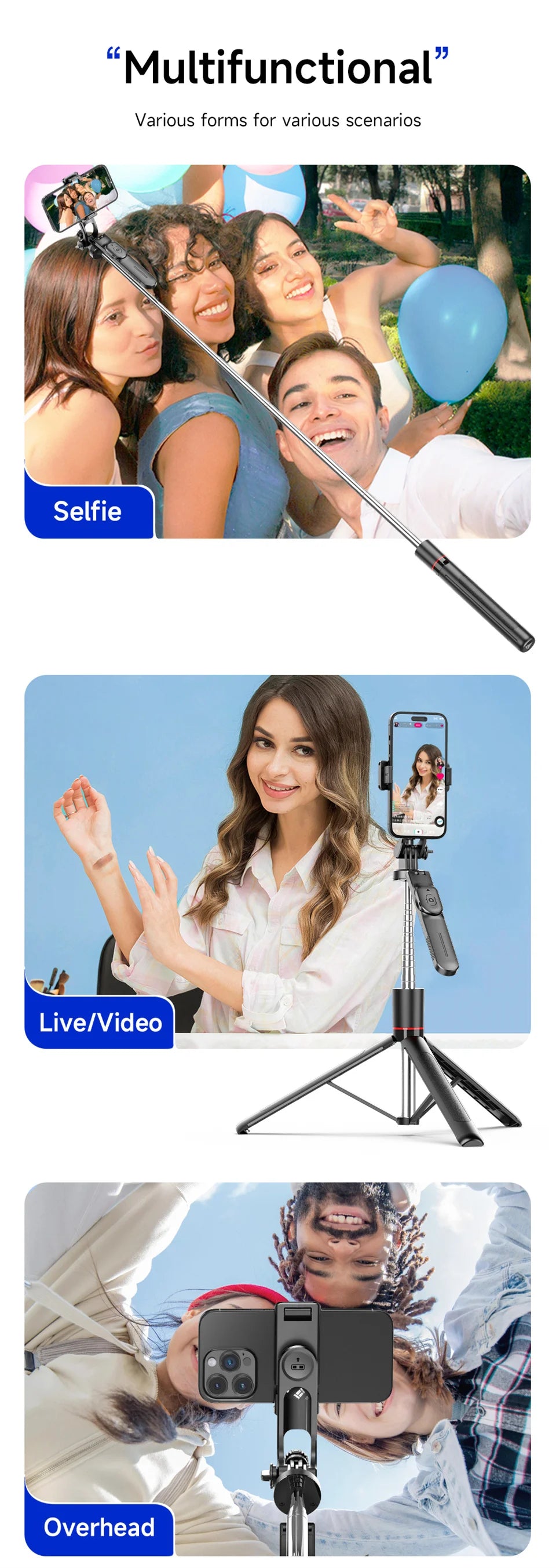 Selfie Stick Tripod 1.7M Bluetooth Remote Fill Light