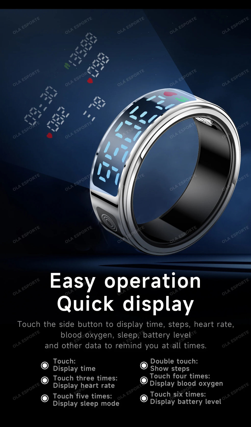 Smart Ring With Display Screen Health Tracker