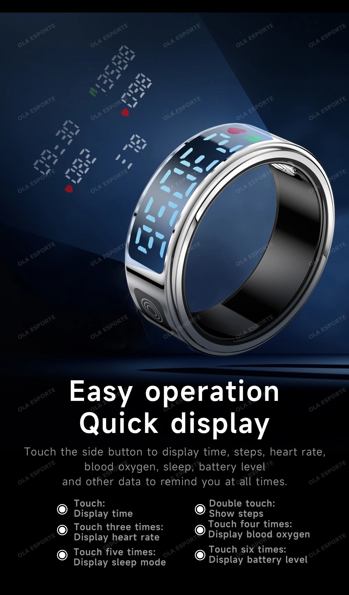Smart Ring With Display Screen Health Tracker