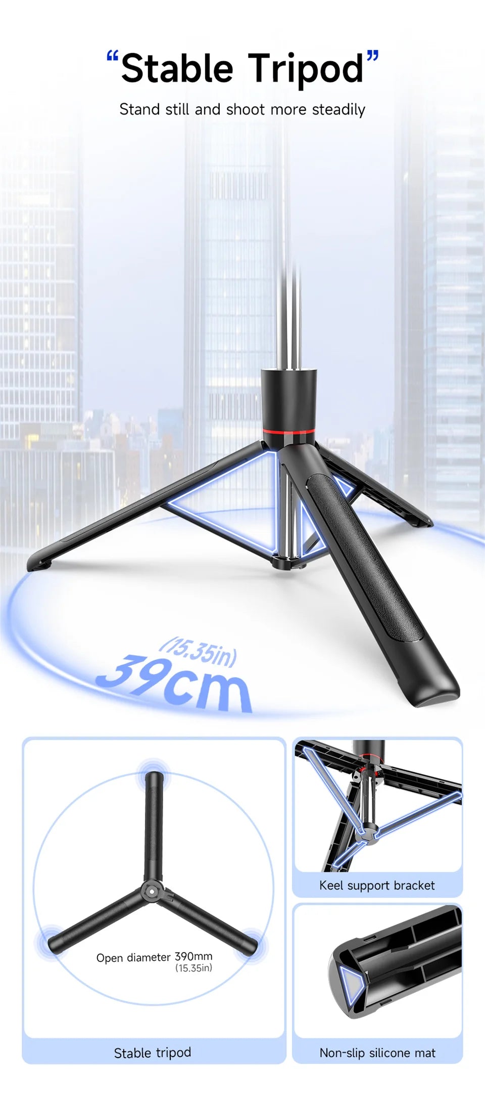 Selfie Stick Tripod 1.7M Bluetooth Remote Fill Light