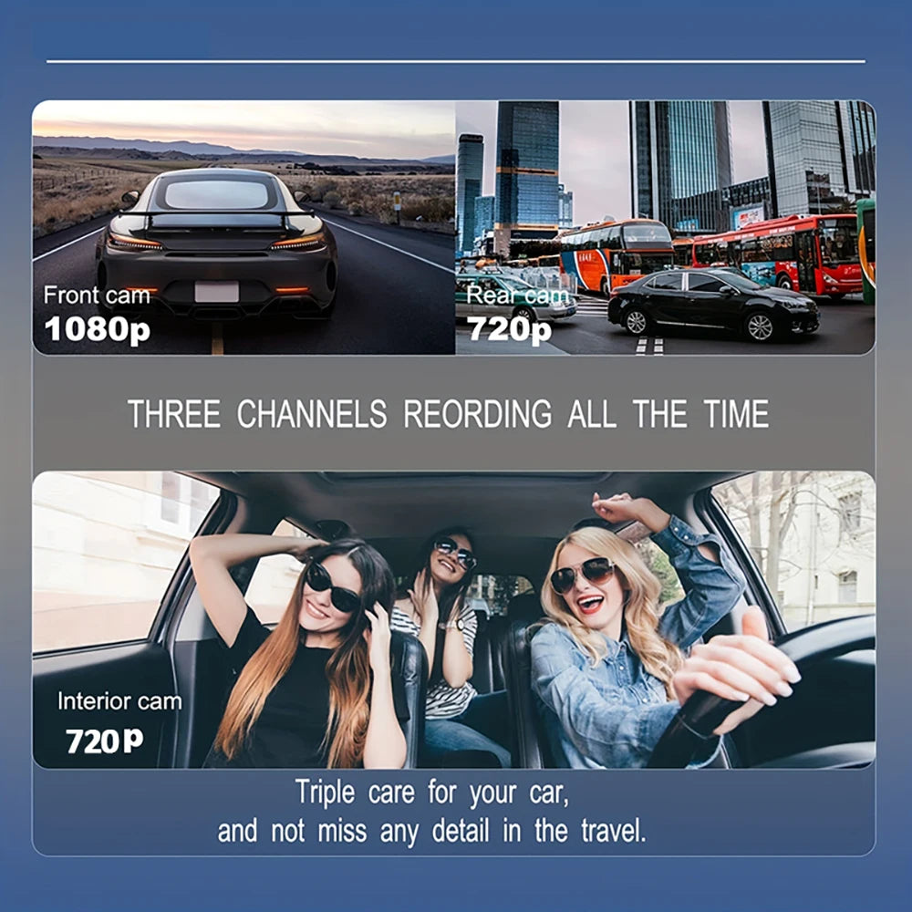WiFi Dash Cam 1080P Triple Lens Car DVR Recorder