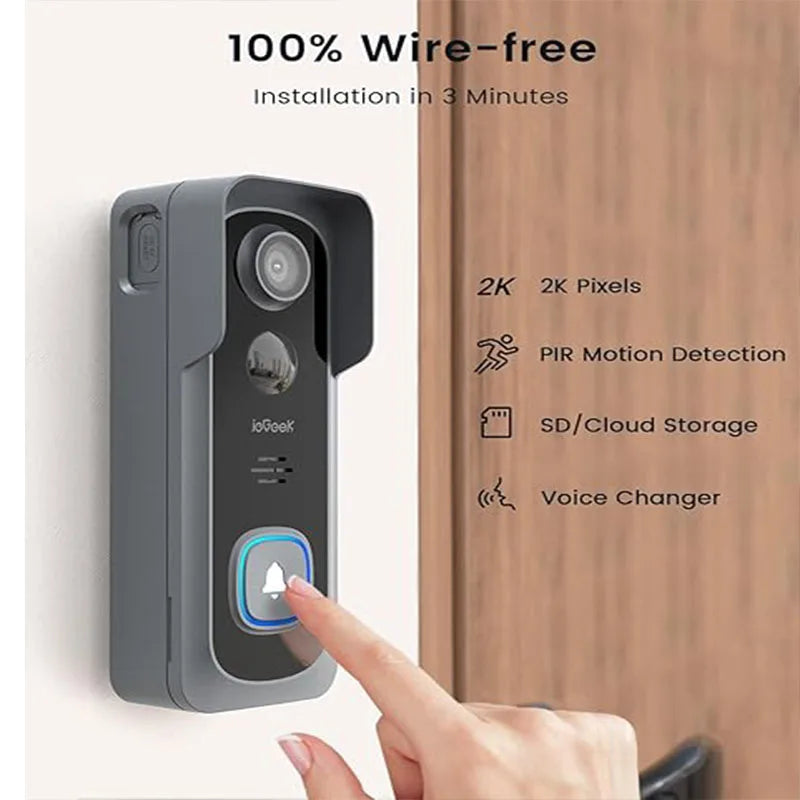 Smart Video Doorbell 2K WiFi Camera With Chime