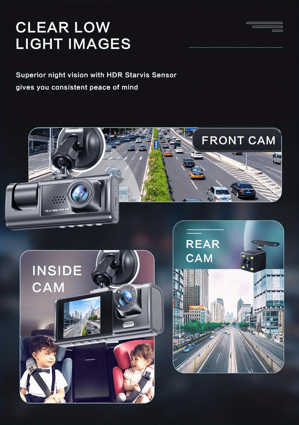 WiFi Dash Cam 1080P Triple Lens Car DVR Recorder