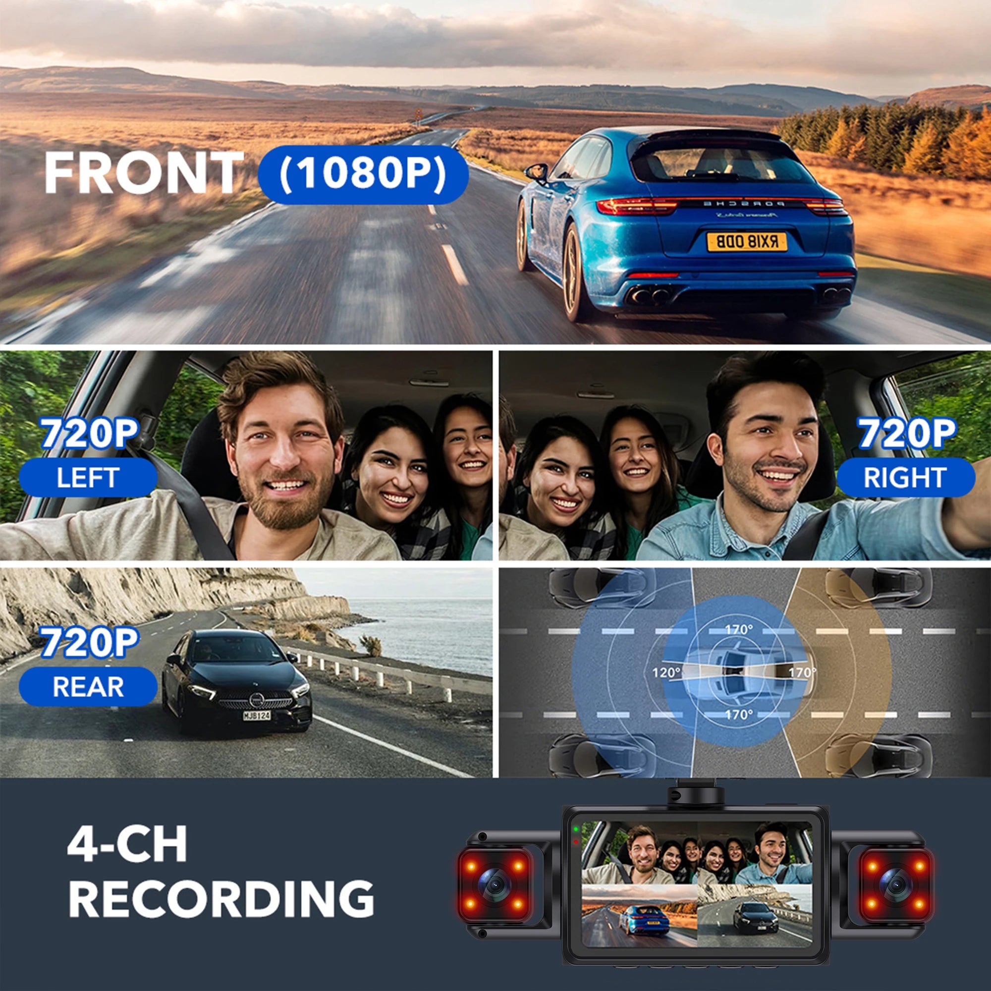 4 Channel Dash Cam WiFi FHD 1080P Car DVR Recorder