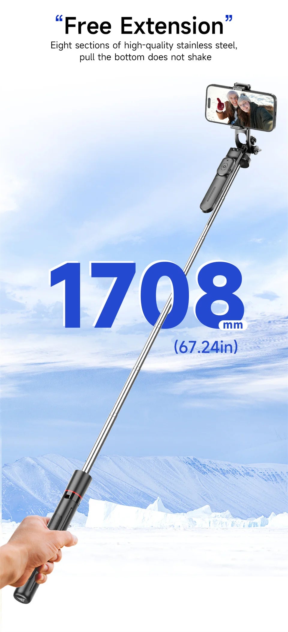 Selfie Stick Tripod 1.7M Bluetooth Remote Fill Light