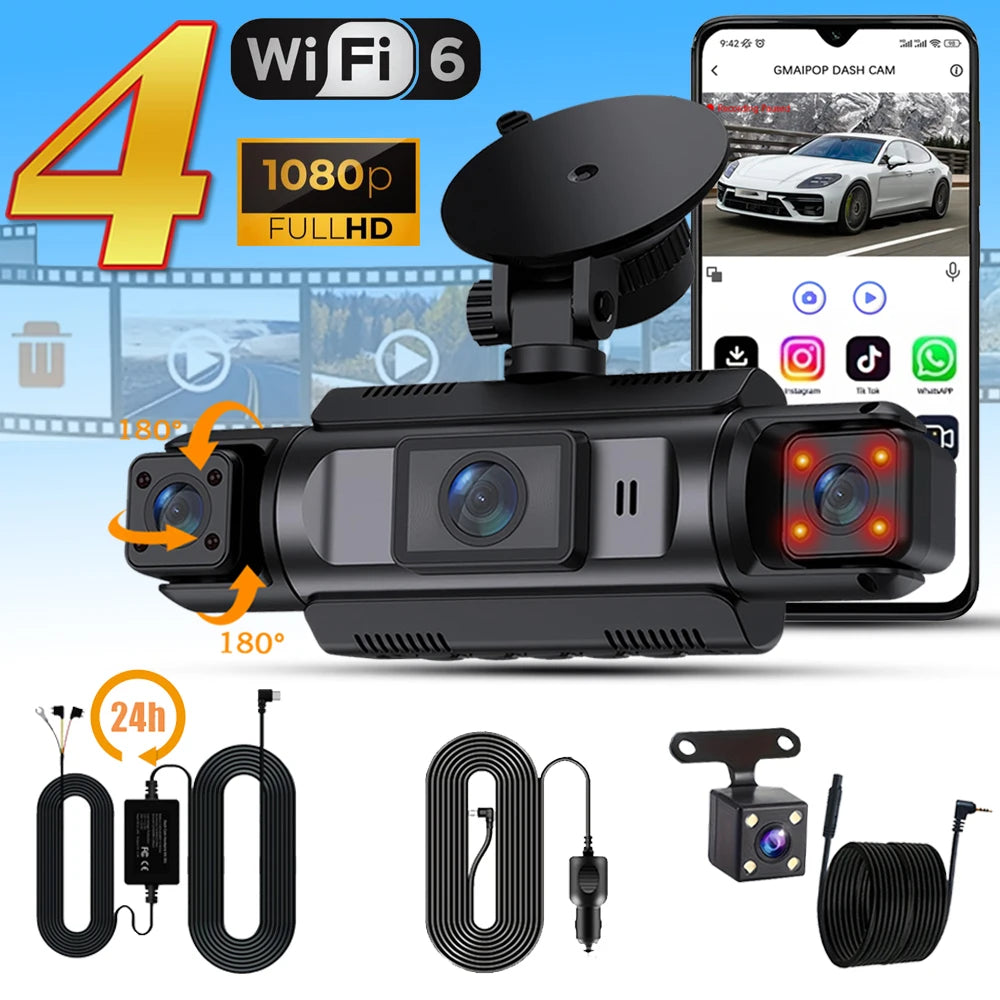 4 Channel Dash Cam WiFi FHD 1080P Car DVR Recorder