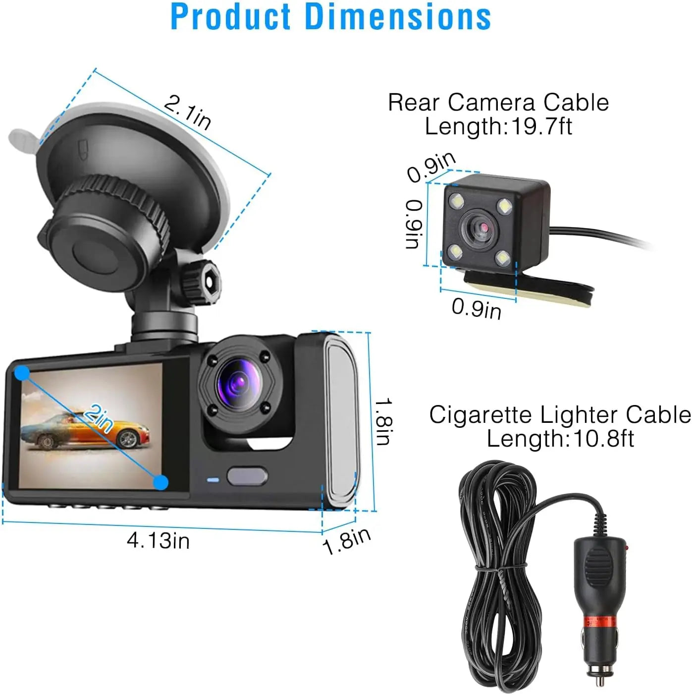 WiFi Dash Cam 1080P Triple Lens Car DVR Recorder