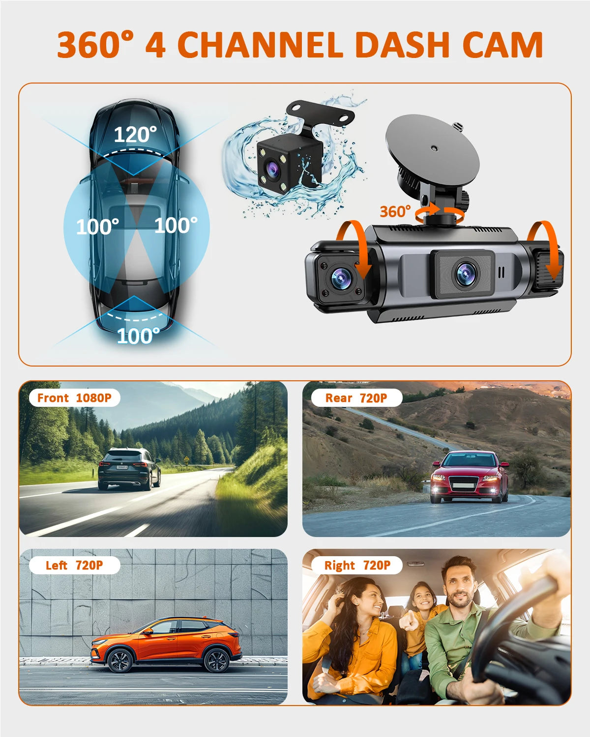 4 Channel Dash Cam WiFi FHD 1080P Car DVR Recorder