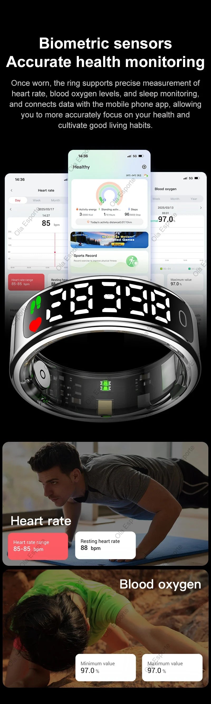 Smart Ring with Display Screen Health Tracker