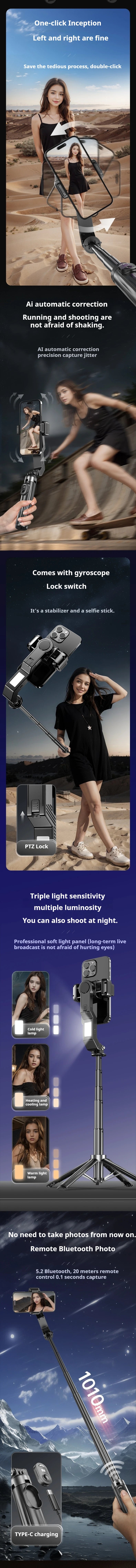 Phone Gimbal Stabilizer Selfie Stick Tripod Remote