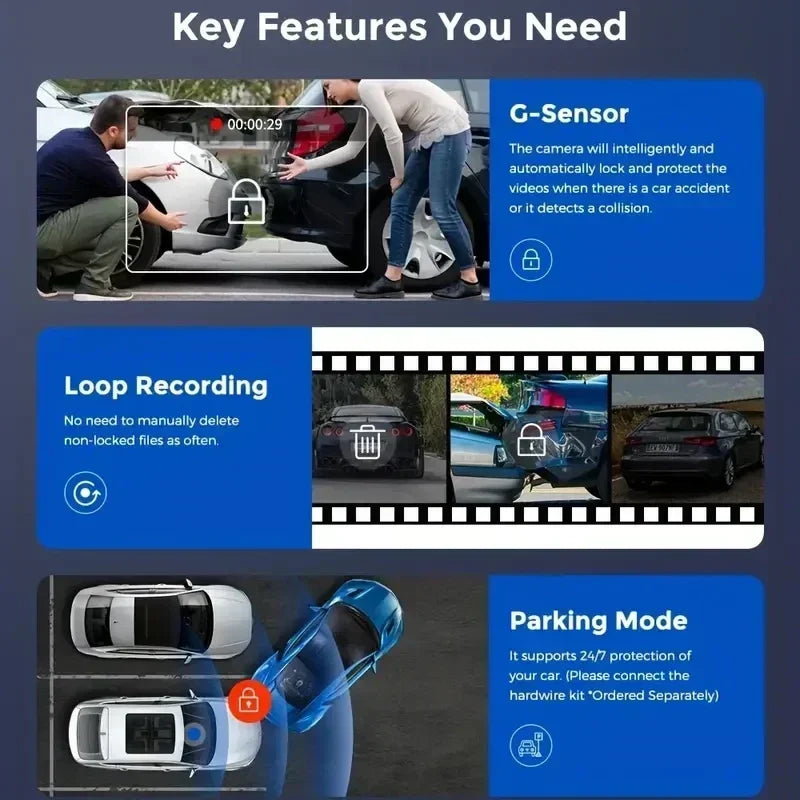 WiFi Dash Cam 1080P Triple Lens Car DVR Recorder