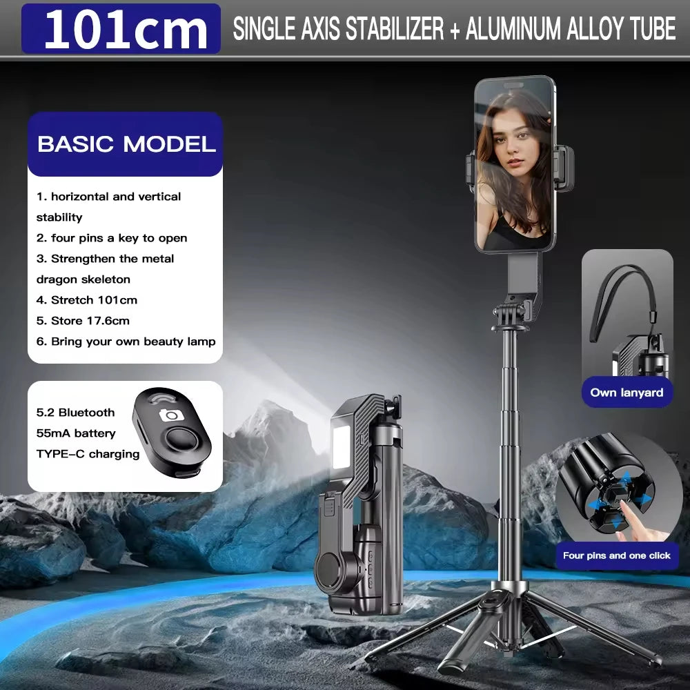 Phone Gimbal Stabilizer Selfie Stick Tripod Remote