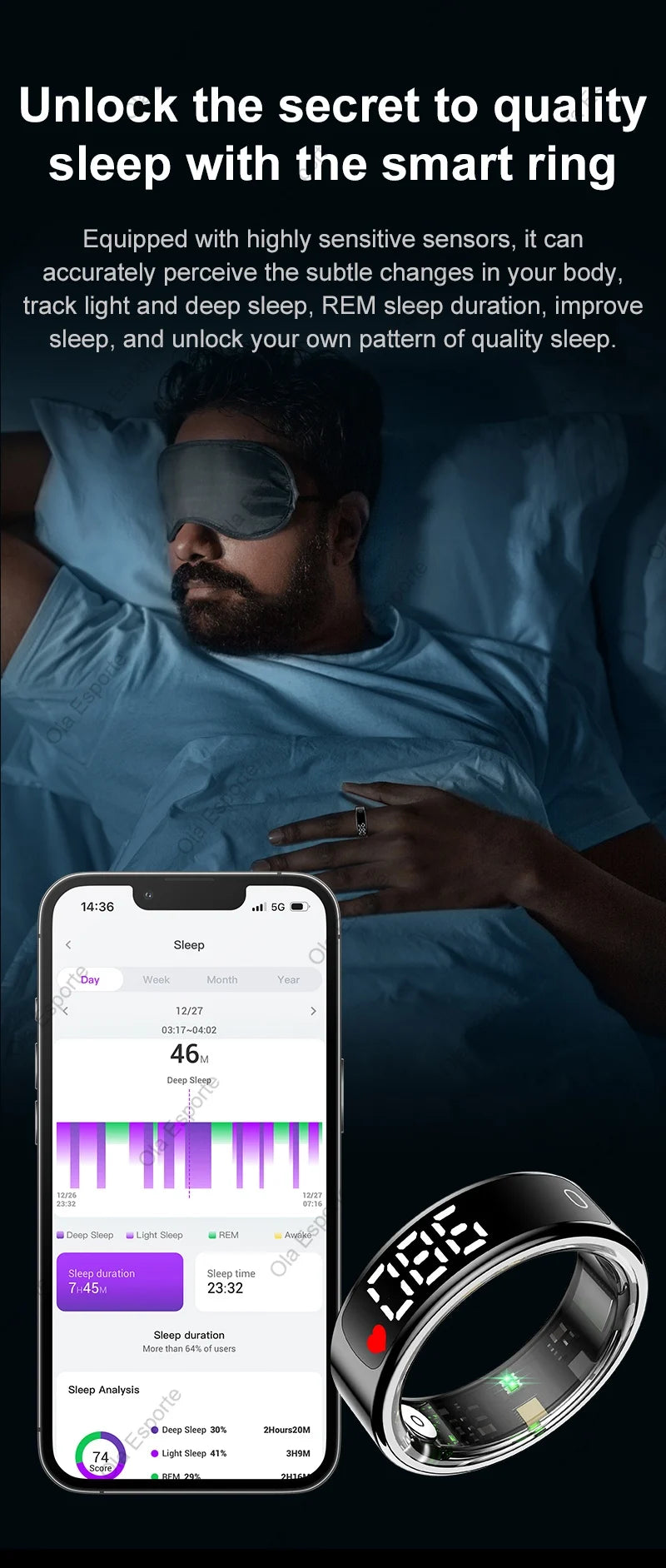 Smart Ring with Display Screen Health Tracker