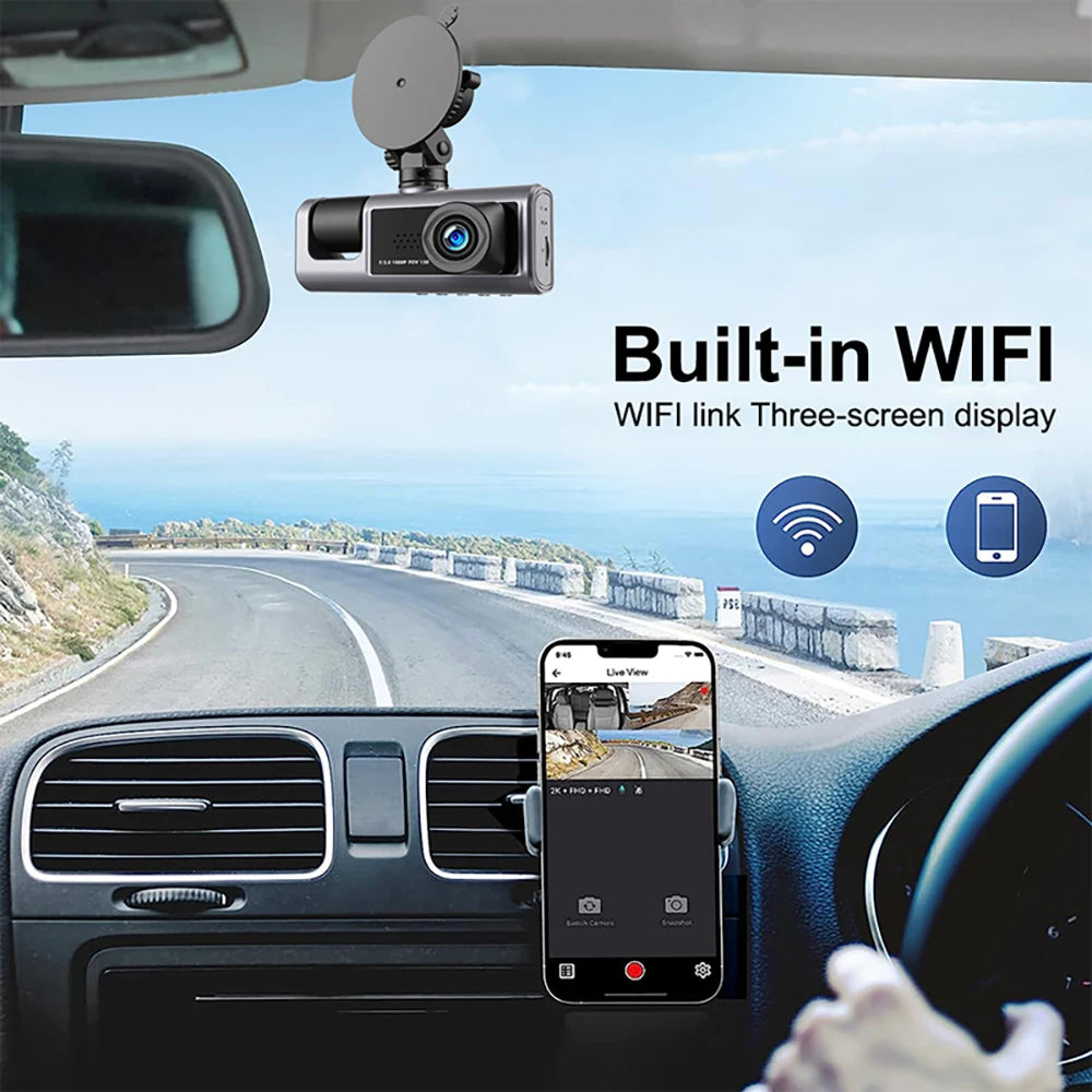 WiFi Dash Cam 1080P Triple Lens Car DVR Recorder