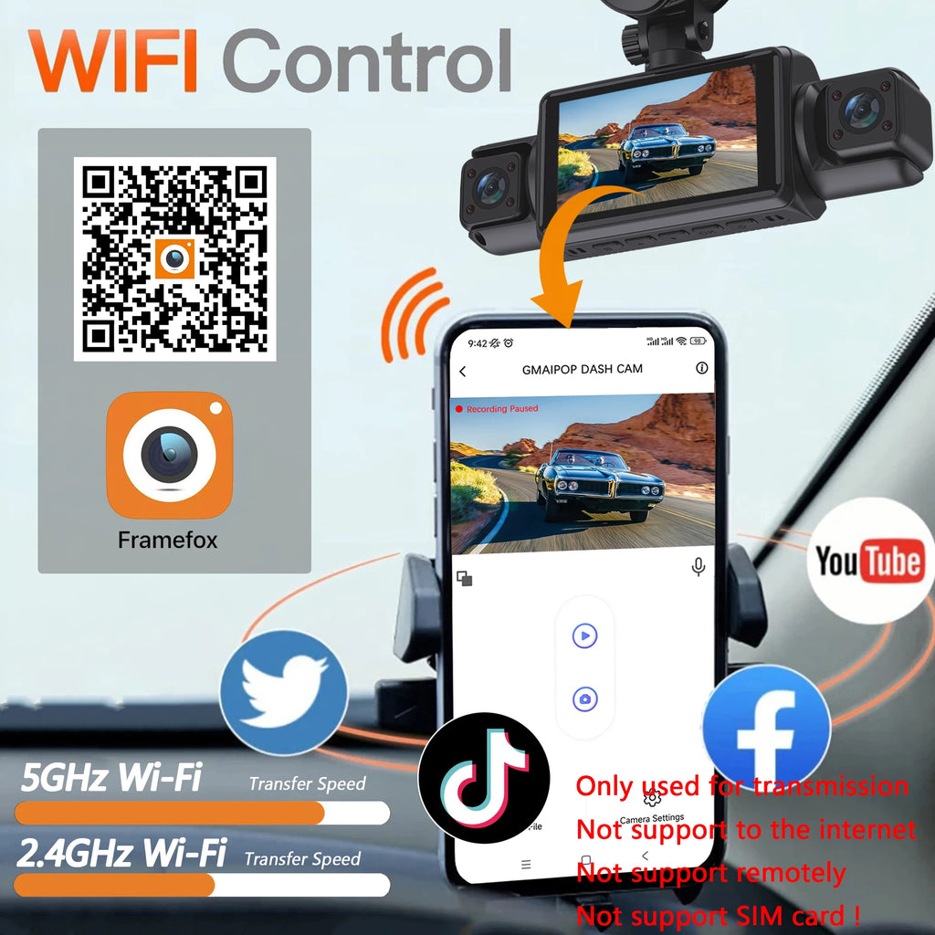4 Channel Dash Cam WiFi FHD 1080P Car DVR Recorder