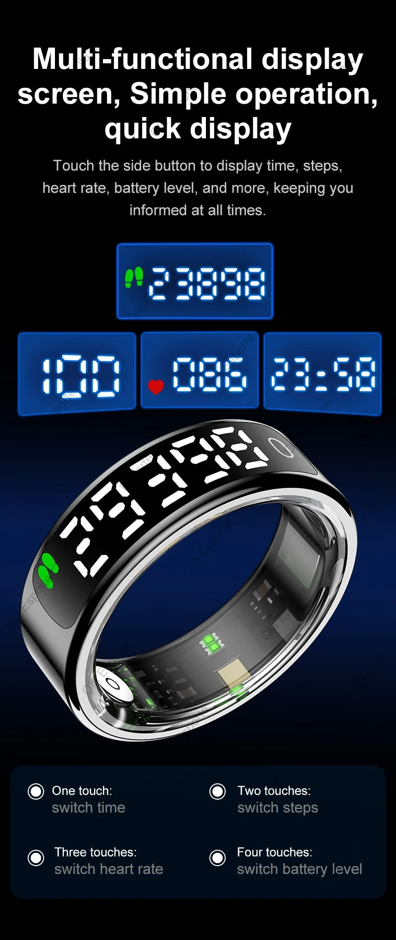 Smart Ring with Display Screen Health Tracker