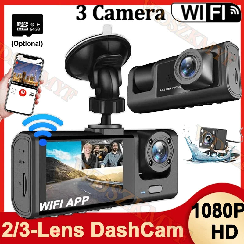 WiFi Dash Cam 1080P Triple Lens Car DVR Recorder