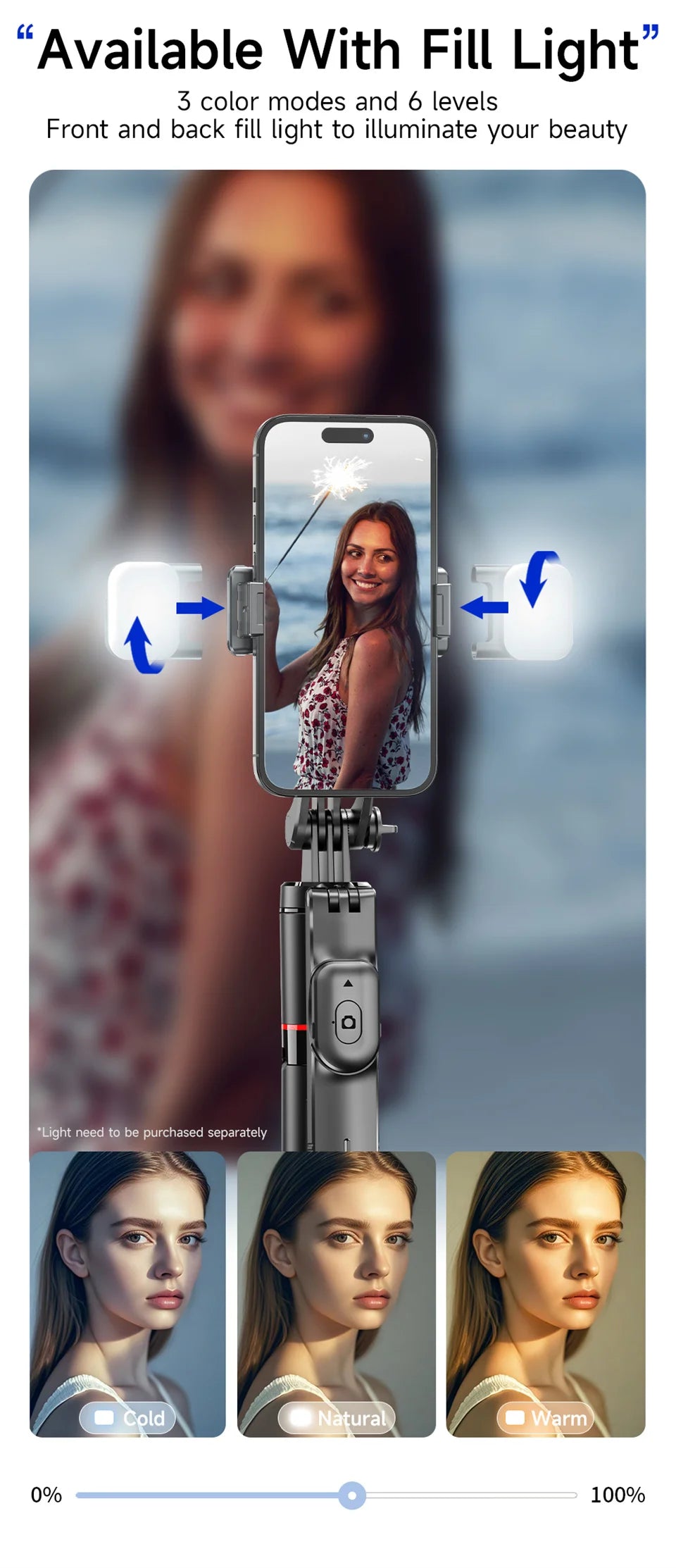 Selfie Stick Tripod 1.7M Bluetooth Remote Fill Light