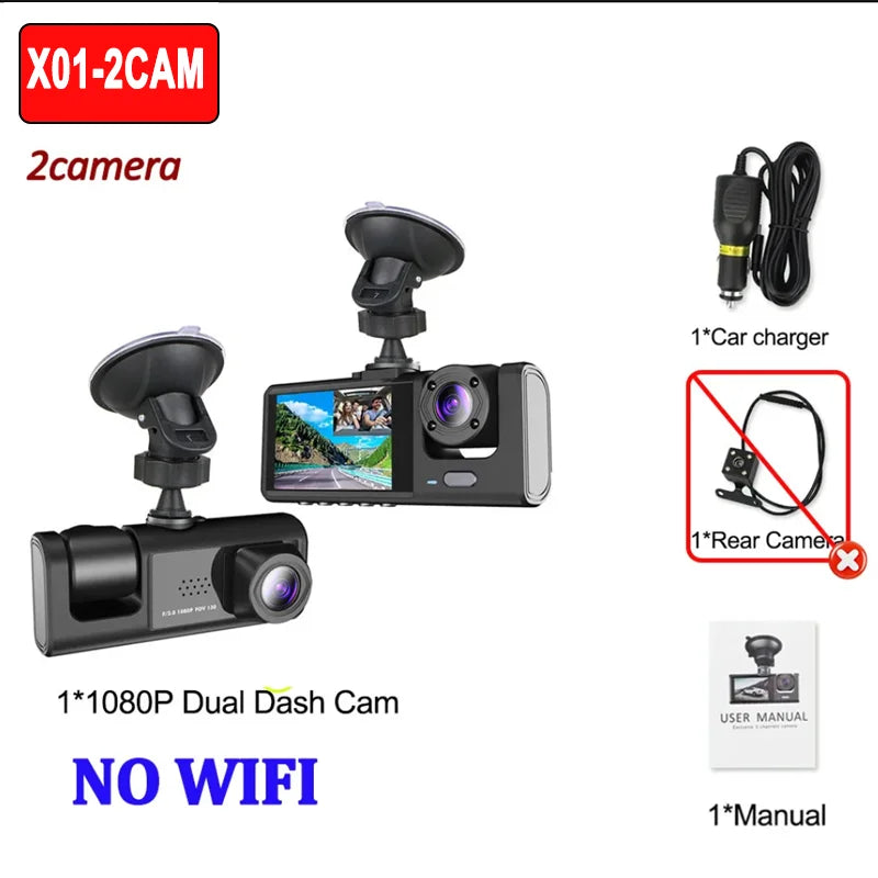 WiFi Dash Cam 1080P Triple Lens Car DVR Recorder